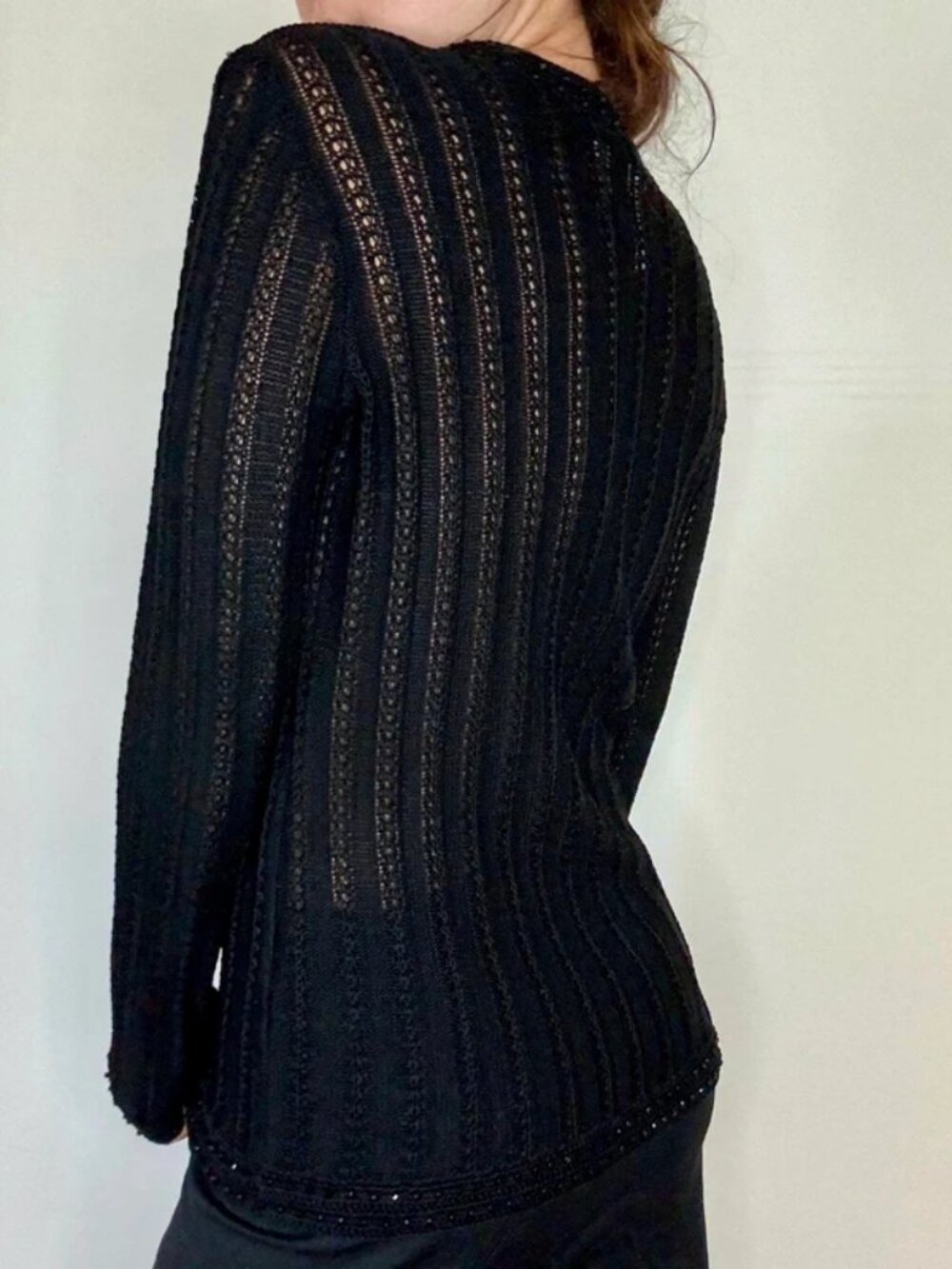 Chanel SS2002 Black Ribbed Knit Cardigan M